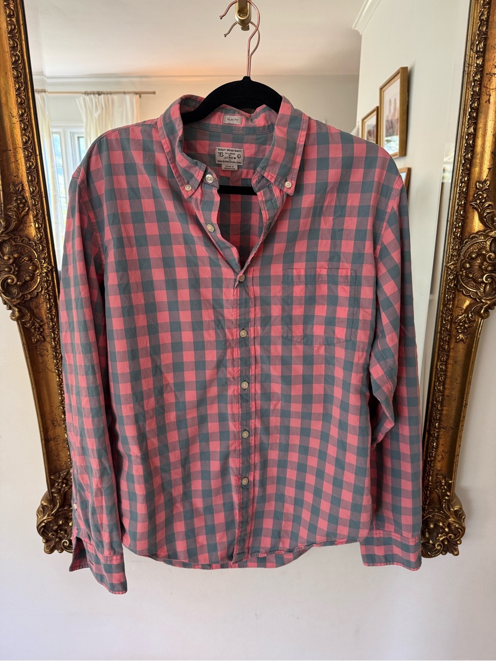 J. Crew Pink and Gray Buffalo Check Button-Down Shirt